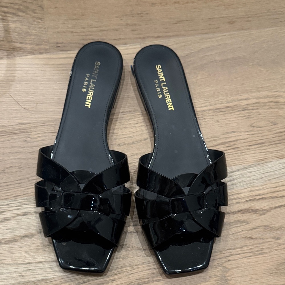 Saint Laurent Glossy Black Women's Sandals size 38